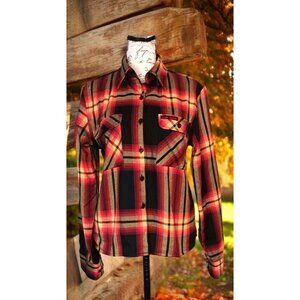 Rebel Reaper Women's Small Flannel Button Red Yellow Black Fall Western Plaid